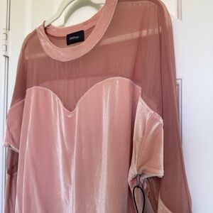 Revolve Lanston Sport Kinsey Mesh Panel Pullover Top Pink XS (oversized) NEW